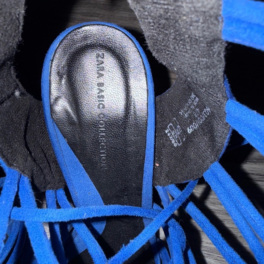 Zara Lace Up Heels Size 38 Blue Strappy Stiletto Sexy‎ Cage Sandals - Picture 3 of 6